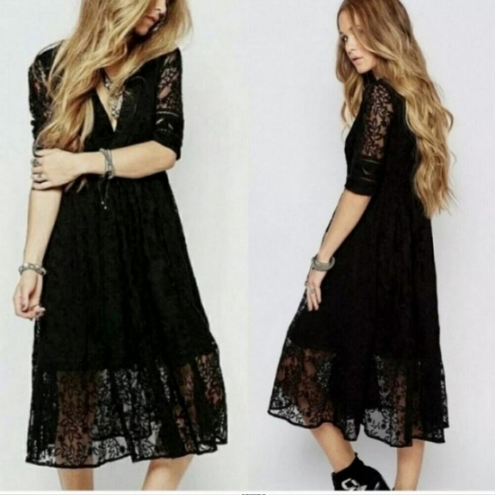 Free People Mountain Laurel Lace Midi Size 2 Dress